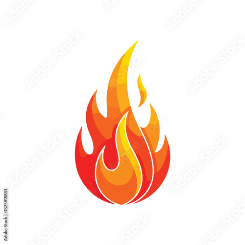 A stylized illustration of a vibrant flame, depicted with bright orange and red colors, isolated on white background.
