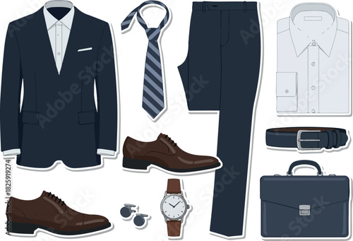 Stylish Men's Business Attire Vector Graphic Illustration