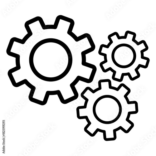Mechanical gear icon set featuring three interlocking cogwheels. Perfect for settings menus, engineering concepts, automation, machinery, and productivity themes.