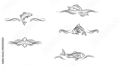 Artistic decorative dividers featuring fish and aquatic themes