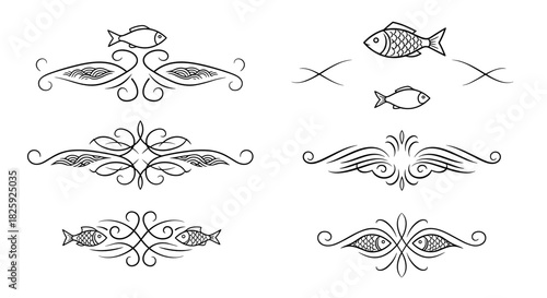 Stylish decorative text dividers incorporating fish and ornamental designs