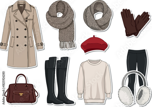 Autumn Wardrobe Cozy Fall & Winter Fashion Essentials Illustration