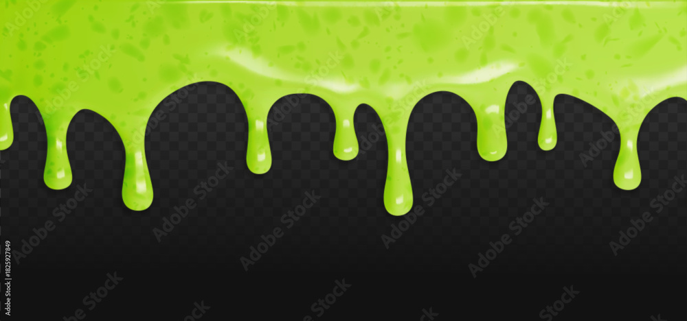 Obraz premium Halloween green slime border with dripping goo texture. Vector sticky jelly splash and liquid drops in spooky frame. Realistic toxic snot design for monster games and comic banner backgrounds.