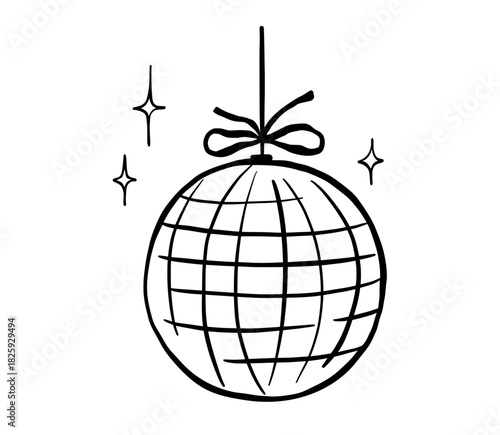 Disco ball vector doodle illustration. Whimsical outline sketch
