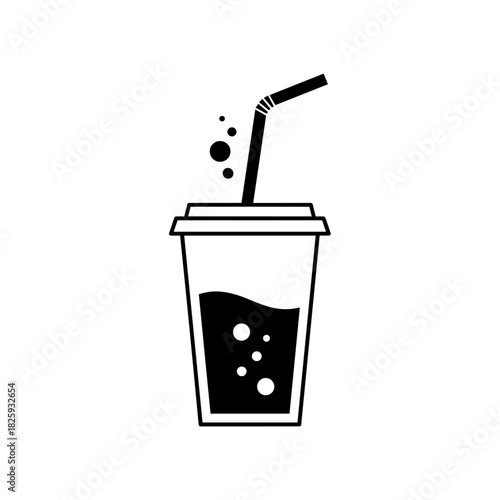 Silhouette of a soda cup with a straw and bubbles