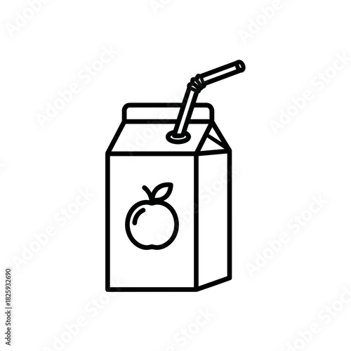 Juice box with apple illustration and straw in minimalist design