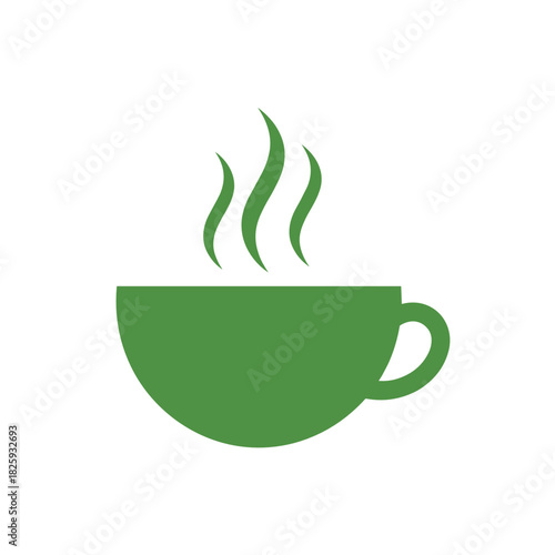 Stylish steaming green cup design with aromatic steam in minimalist style