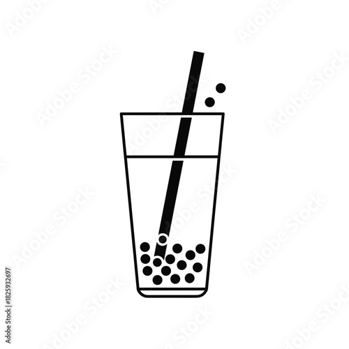 Refreshing bubble tea glass with a straw and tapioca pearls in minimalist design