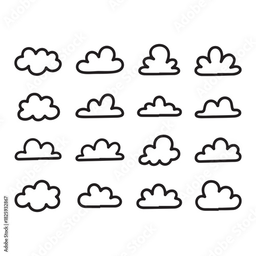 Set of hand drawn cloud icons in a doodle style