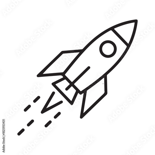 Simple outline icon of a rocket ship launching into space
