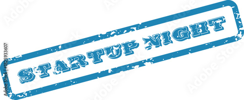 The official Startup Night blue stamp with grunge texture and white background