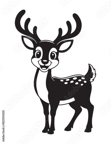 Cute cartoon deer with large antlers and spotted fur