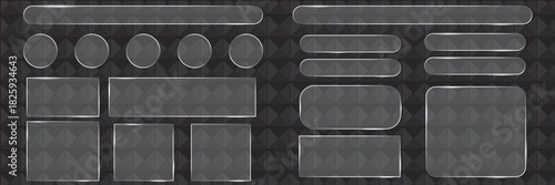 Set of Glass Templates Vector Illustration Featuring Realistic Transparent Shapes With Reflection, Glowing Borders, Subtle Shadows, and Clean Elements Designed for Posters, Games, and Web Page Graphic