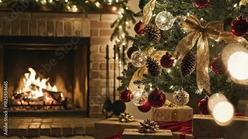 Christmas tree with fireplace, Cozy Christmas fireplace
