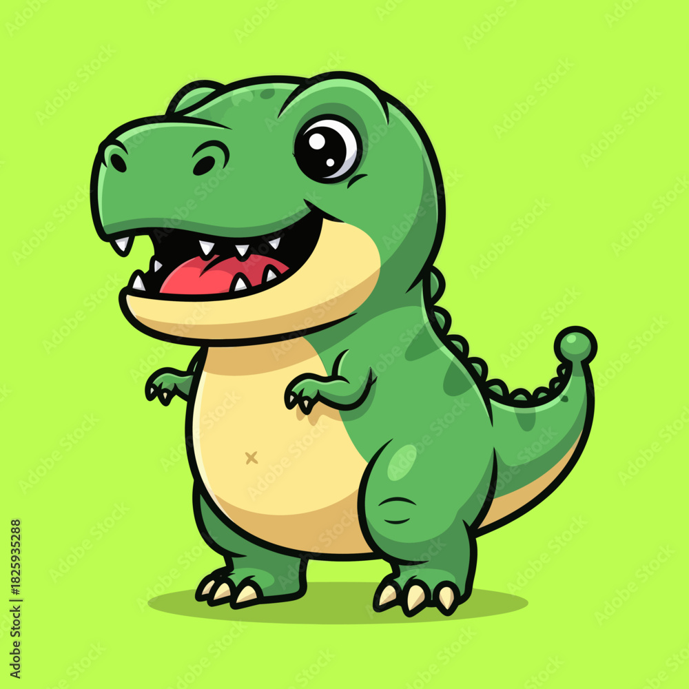 Fototapeta premium Cute dino tyrannosaur standing cartoon vector icon illustration animal nature icon isolated flat