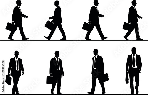 WebEight business silhouettes walking with briefcases – flavector professional motion and corporate stride illustration
