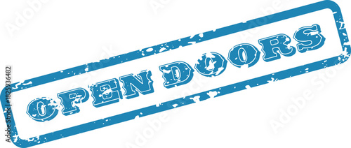 A Grunge Style Blue Open Doors Stamp With Distressed Effect Texture