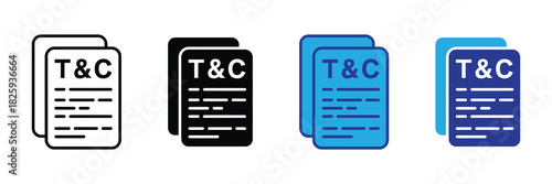 Collection of terms and conditions icons in various styles, representing legal agreements and documentation for business transactions and services.