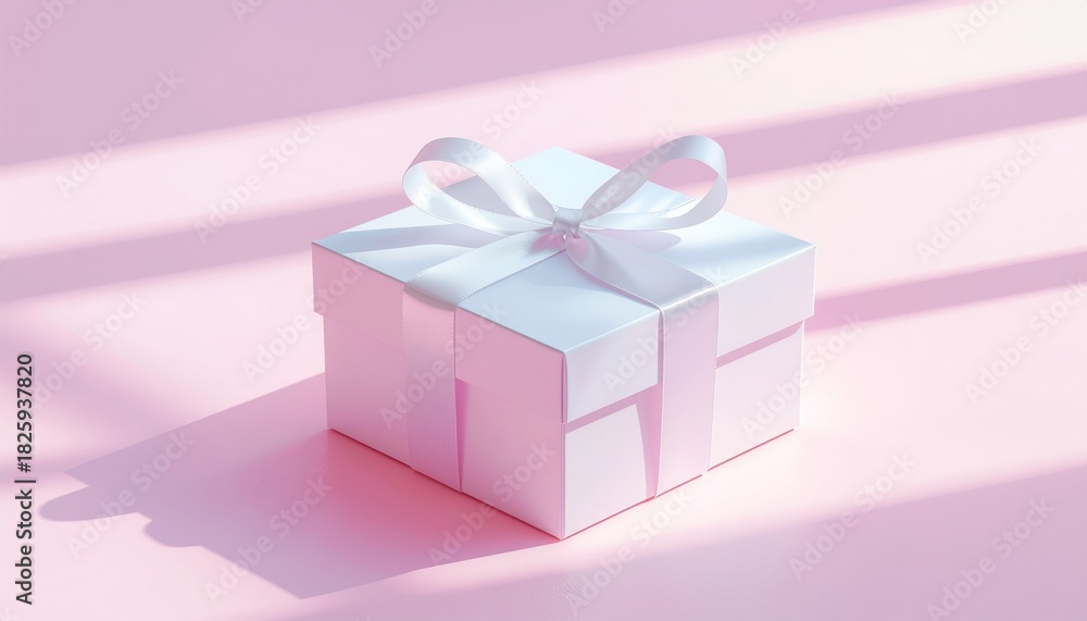 Fototapeta premium Soft Pink Gift Box with White Ribbon