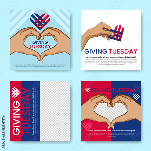 Flat giving tuesday social media posts template