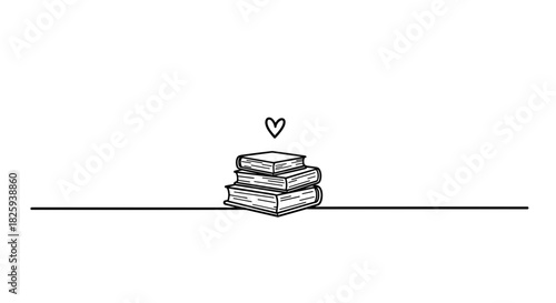 Charming decorative text divider with stacked books and a heart motif