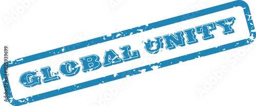 Distressed Global Unity Stamp with a Blue Outline and Inked Effect