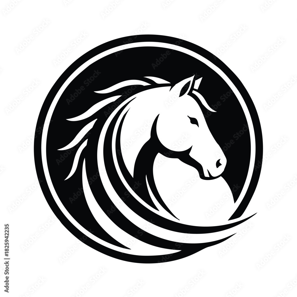Fototapeta premium Elegant Horse Head Silhouette in Circular Frame A Symbol of Strength and Grace.eps