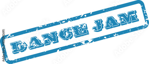 Blue Dance Jam Distressed Grunge Stamp with Angled Rectangle Outline