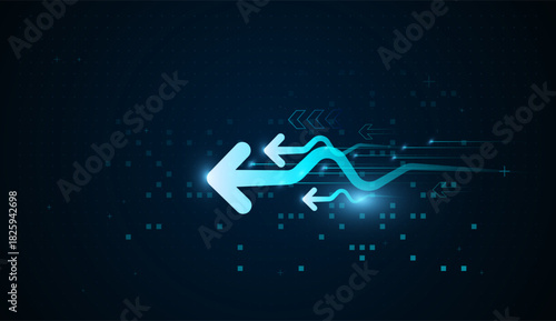 The neon blue light Arrows represents digital transformation and strong Backward trends. The sleek motion lines add energy and direction back vector illustration