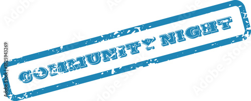 Blue Stamp Graphic Featuring the Words 'Community Night' in a Stylized Font