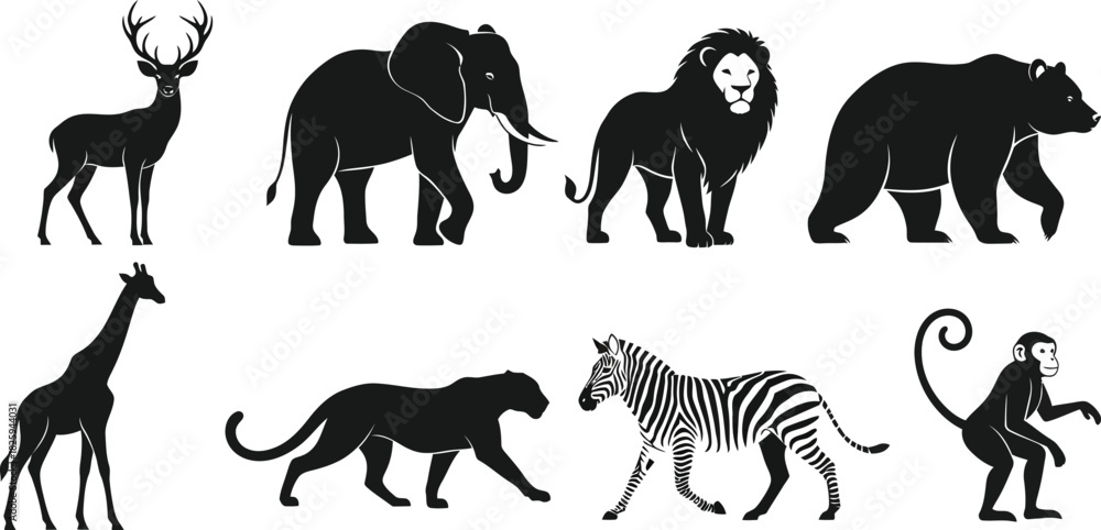 Obraz premium Silhouette collection of diverse wild animals