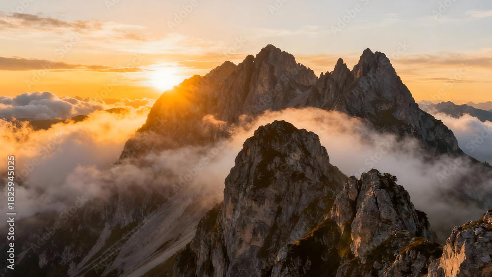 Fototapeta premium Majestic Mountain Covered in Morning Mist