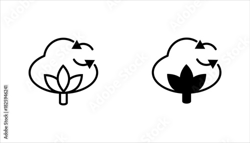 Eco Cycle Icon set. Plant with Recycling Arrows lack silhouette icon showing a plant inside a recycling arrow loop. Represents eco cycle, renewable resources, sustainable growth,