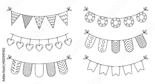 Collection of Hand-Drawn Decorative Bunting and Garlands