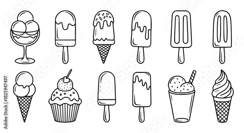Collection of Hand-Drawn Ice Cream and Frozen Treat Illustrations
