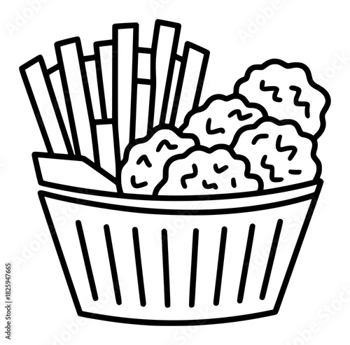 Icon of French Fries and Chicken Nuggets in a Basket