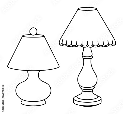 Two outline drawings of table lamps on a white background