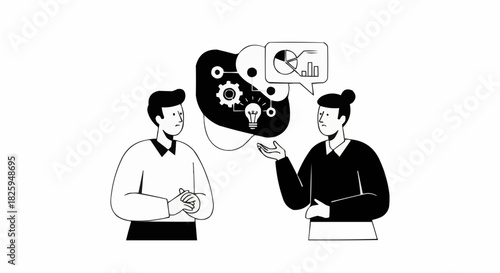 Two individuals engaged in a discussion about ideas and concepts.