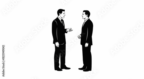 Two Businessmen in Suits Engaged in Conversation.