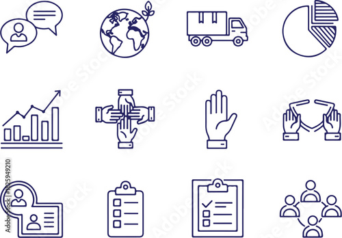 Vector art of business and communication line icons set 