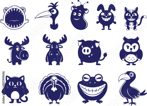 Vector art of collection of funny cartoon animal characters 