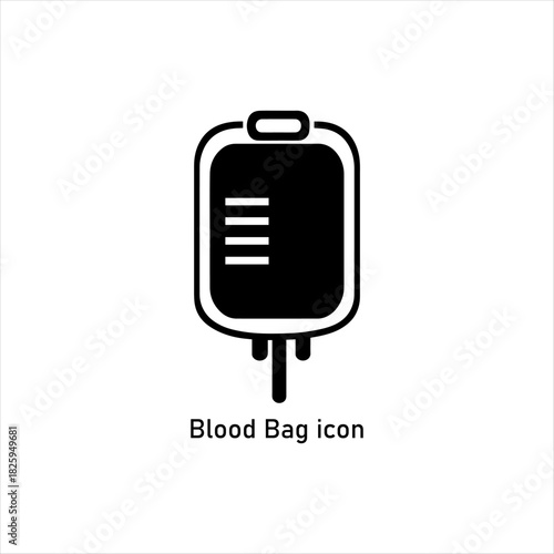 Black silhouette icon of a blood bag for transfusion, donation, emergency medical treatment, and hospital care graphics.