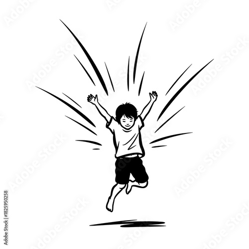 Joyful child jumping with excitement in a playful and energetic design concept