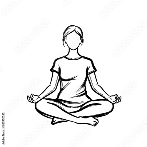 Woman meditating in a lotus position promoting mindfulness in a minimalist design concept