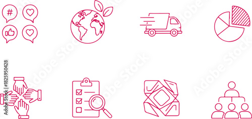 Vector art of business and social media line icons set 