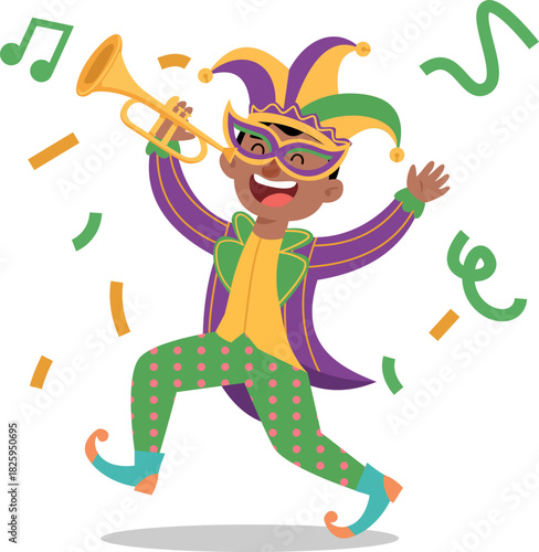 Man Playing Mardi Gras Trumpet for Mardi Gras Carnival