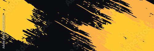 Black and yellow abstract background with brush stroke and halftone style. abstract grunge