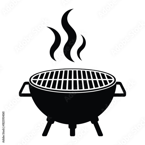 Barbecue grill with smoke rising Vector, Silhouette, Illustration