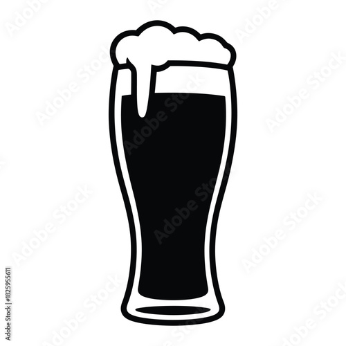 Draft beer glass with bubbles Vector, Silhouette, Illustration