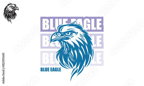 GREAT BLUE EAGLE HEAD LOGO. silhouette of strong hawk head vector illustrations